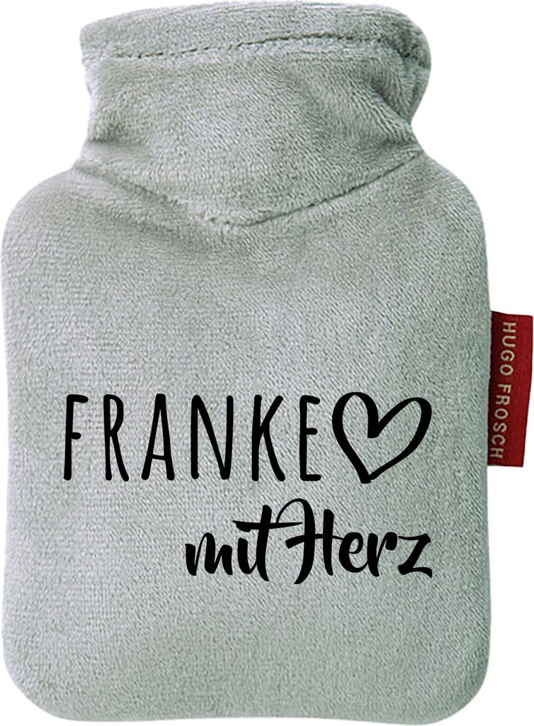 Huuraa Mini-Wärmflasche Franke mit Herz 0,2 Liter Grey Mini Veloursbezug Taschenwärmer Geschenkidee