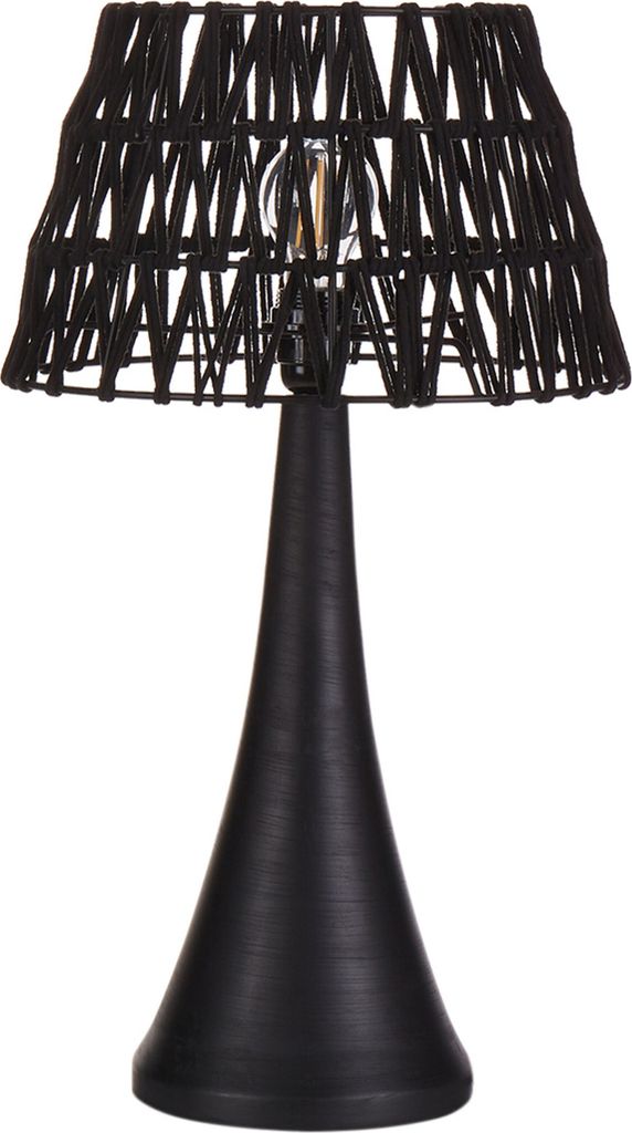 BELIANI Tischlampe Schwarz Baumwolle Schirm Mangoholz Sockel Metallrahmen Einzelleuchte Modernes Design Wohnaccessoires Wohnzimmer