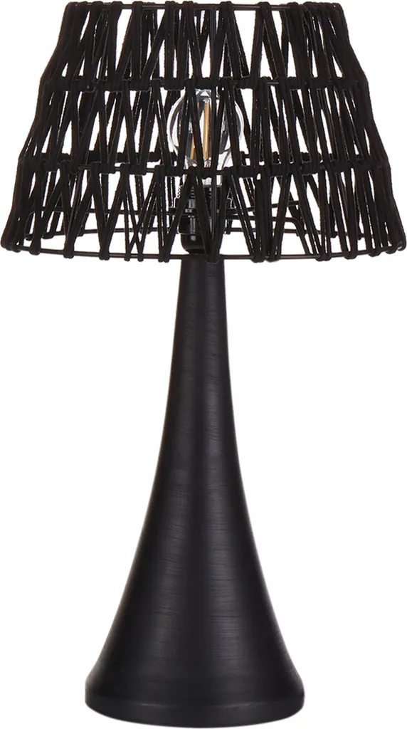 Lampe moderne abat-jour noir et pied en bois de manguier naturel 25cm