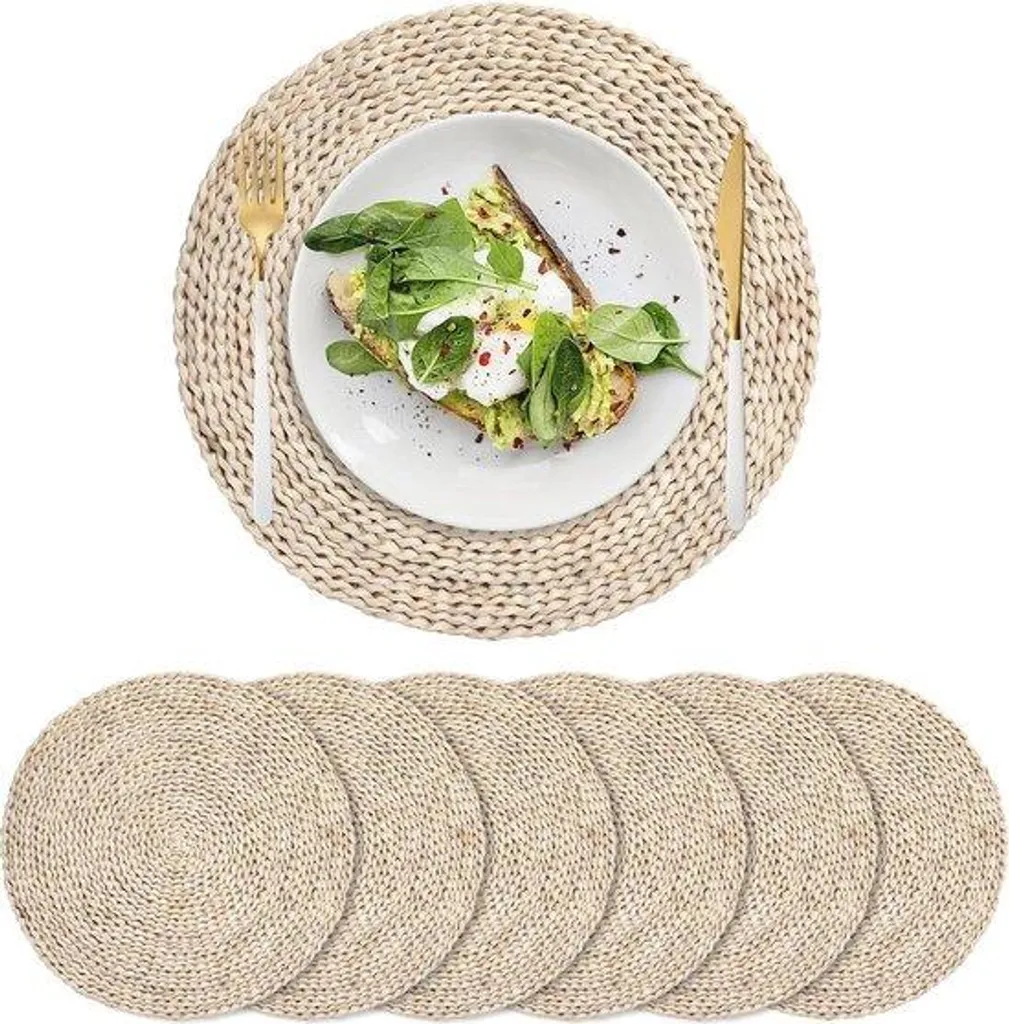 Sous-verres déco pour table de jardin en maïs tressé 35 cm rond beige