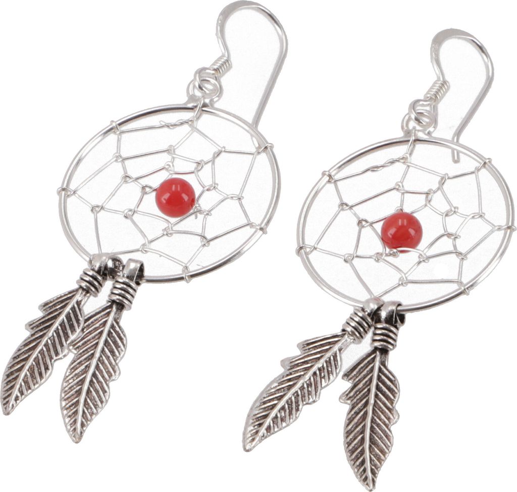 Silberohrringe mit Traumfänger Boho Ohrringe Koralle - Modell 3, Silber-Farben, SterlingSilber, 4,5*2 cm, Silberohrringe