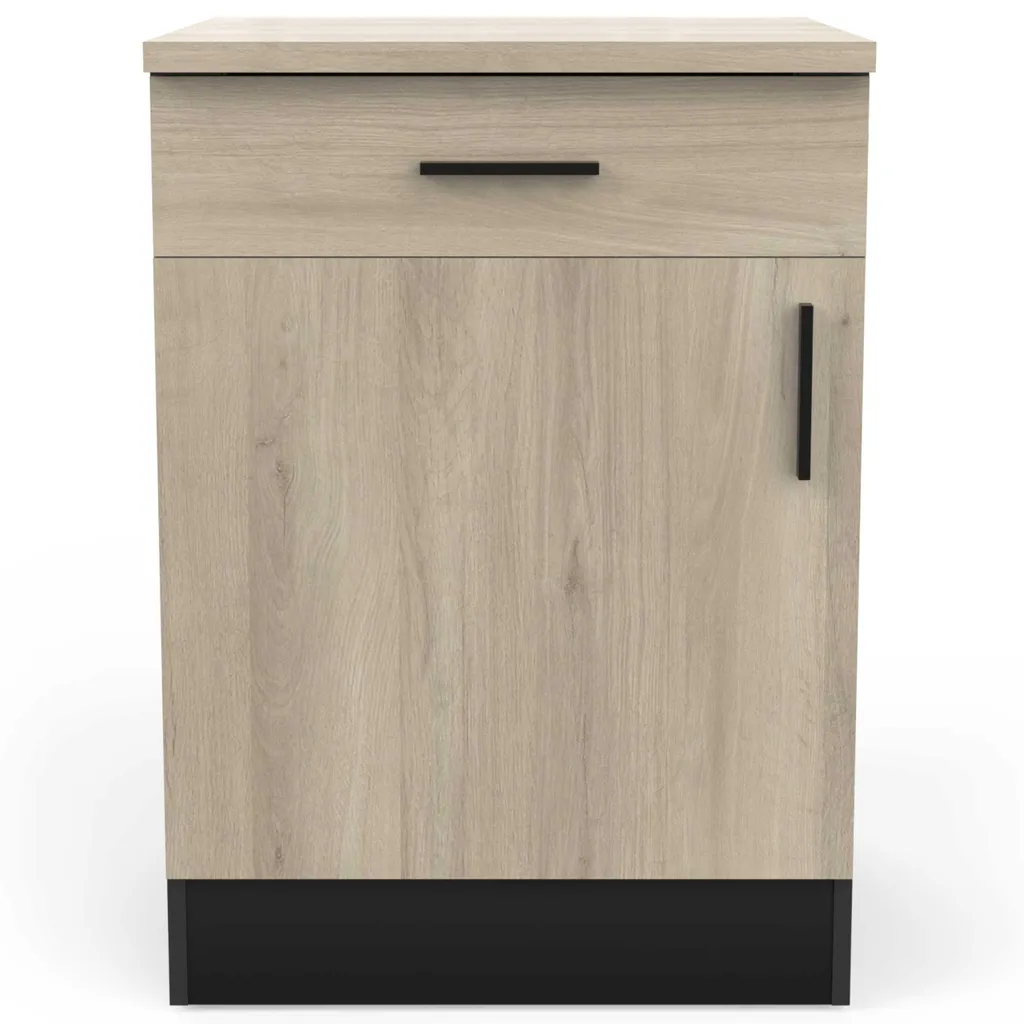 Petit buffet bas de cuisine Romanie 60 cm - Rangement bois 1 porte noir