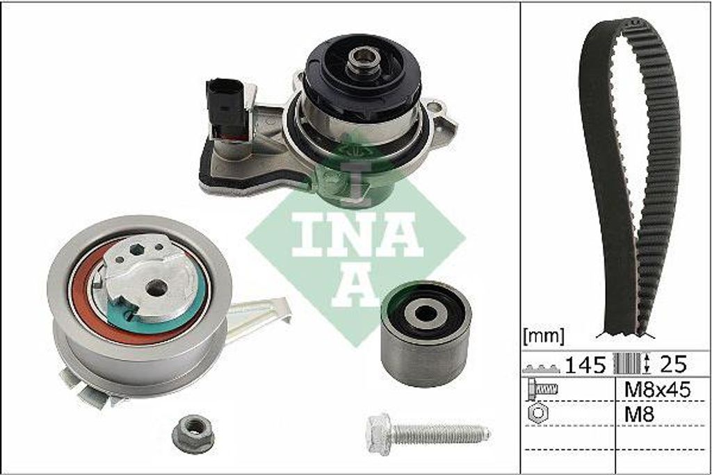 INA 530066530 Wasserpumpe + Zahnriemensatz OE 04B109244B kompatibel mit Polo 6R, Rapid, Fabia, Toledo, Ibiza, A1 8X