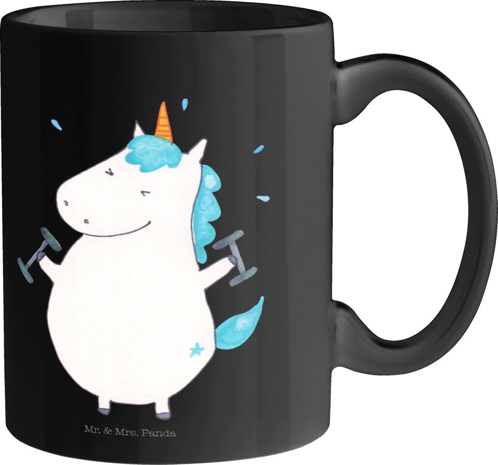 Mr. & Mrs. Panda Tasse Einhorn Fitness - Schwarz - Geschenk, Geräte, Gym, Becher, Kaffeetasse, Einhörner, Fitnessstudio, Geschenktasse, haferl, S...