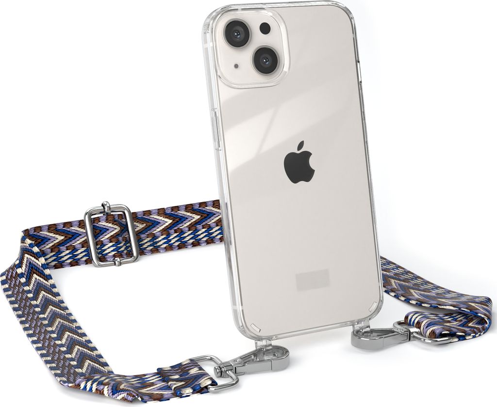 EAZY CASE Handykette - Verstellbarer Trageriemen kompatibel mit Apple iPhone 13, Handykordel mit transparenter Silikon-Hülle, Band in Blau