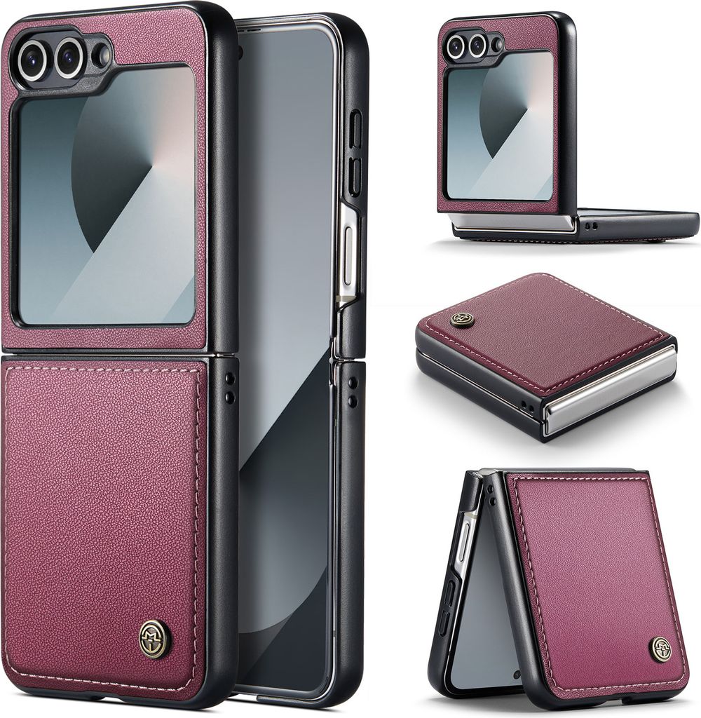 Lederhülle für Samsung Galaxy Z Flip 6 / Z Flip 7 FE Ultra Dünn Hybrid PolyurethanHart PC Stoßfeste Schutzhülle Rot