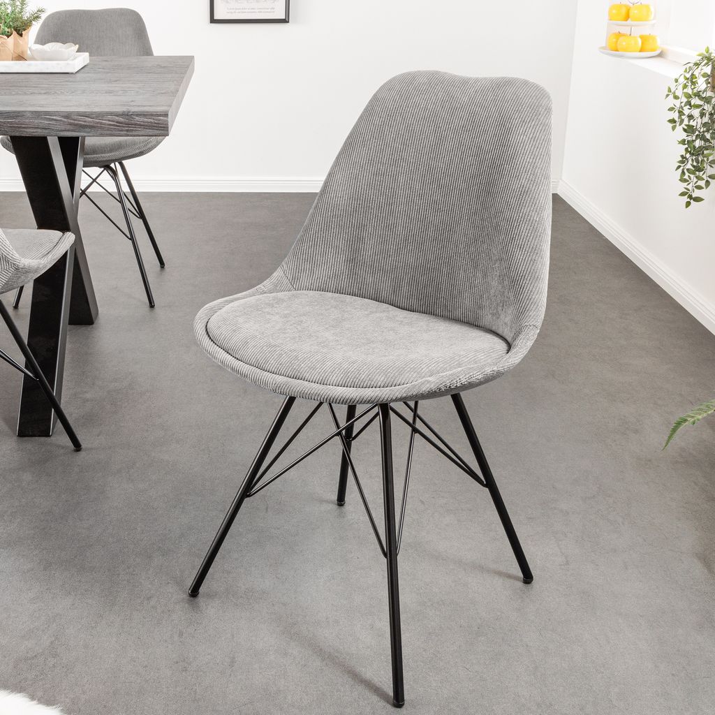 riess-ambiente Design Stuhl SCANDINAVIA MEISTERSTÜCK grau Cord schwarz Metall-Gestell Esszimmerstuhl Essstuhl