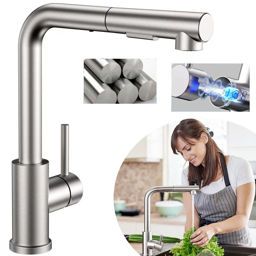Wasserhahn Küche, Küchenarmatur Ausziehbar mit Brause, Produktbild 