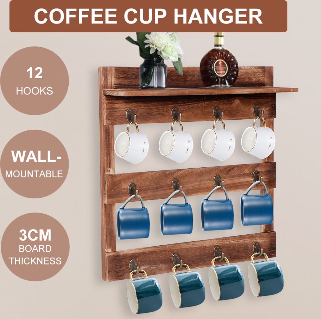 Kaffeetasse Rack Storage Holder Cup Hanger Holz Wand montiert Teetasse Veranstalter Haushaltswaren