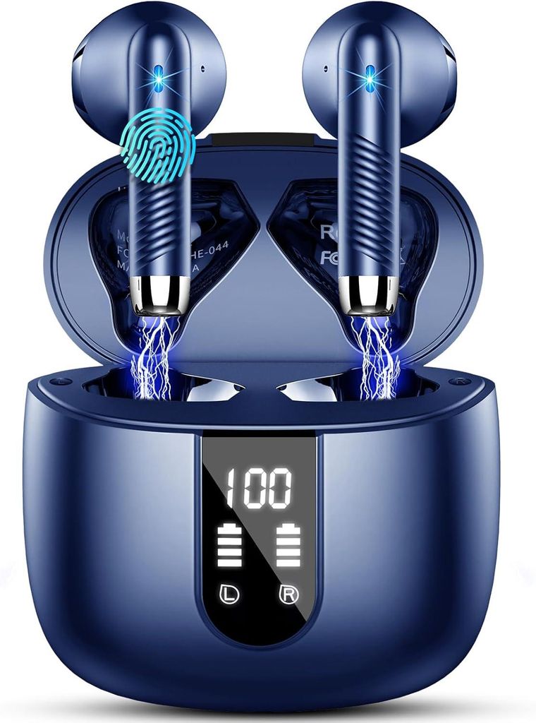 Bluetooth Kopfhörer In-Ear mit 4 Mikrofonen, ENC Noise Cancelling, 48h Akku, IP7 Wasserdicht, LED Display, Wireless Earbuds mit USB-C Schnellladung