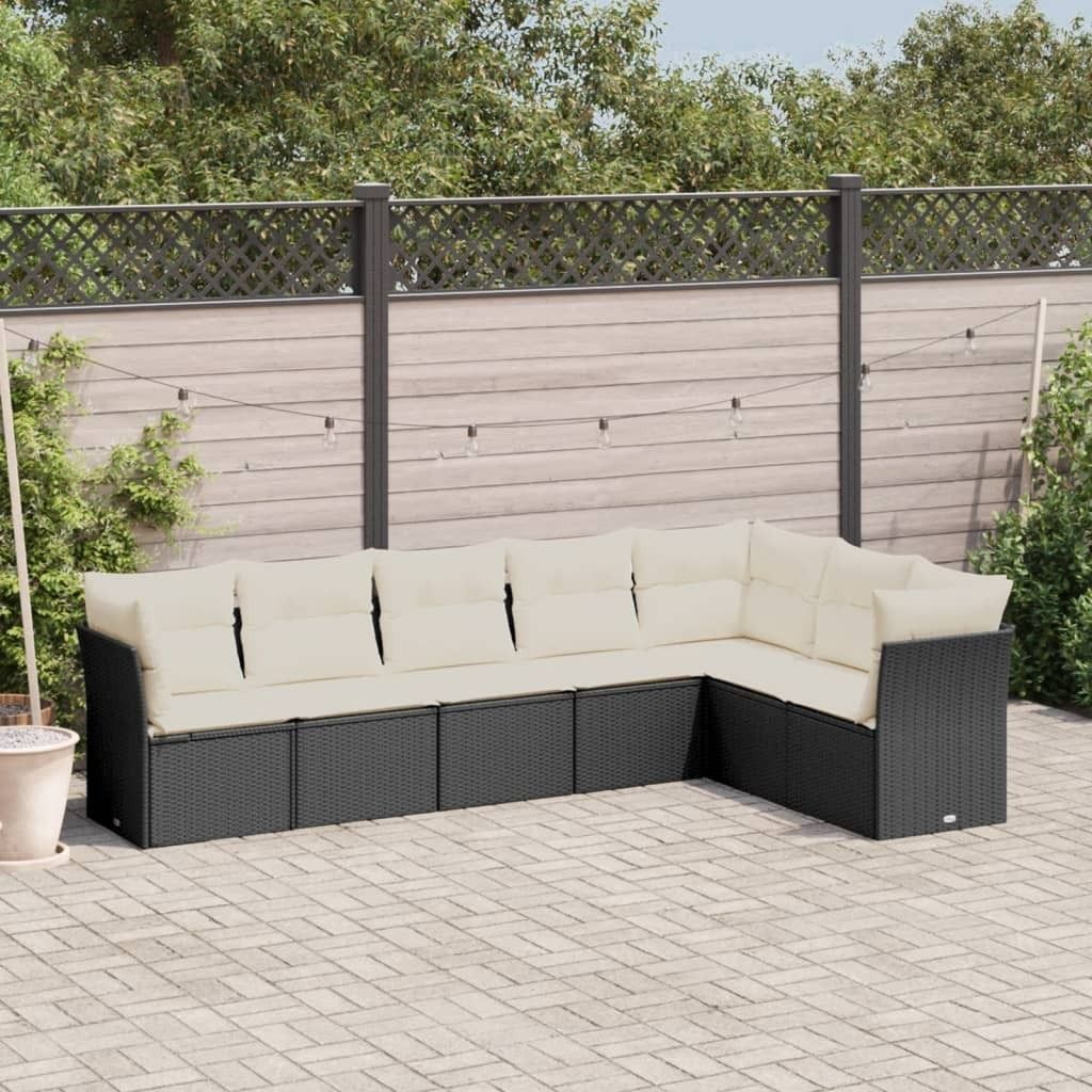 Maison Exclusive - 7-tlg. Garten-Sofagarnitur mit Kissen Schwarz Poly Rattan