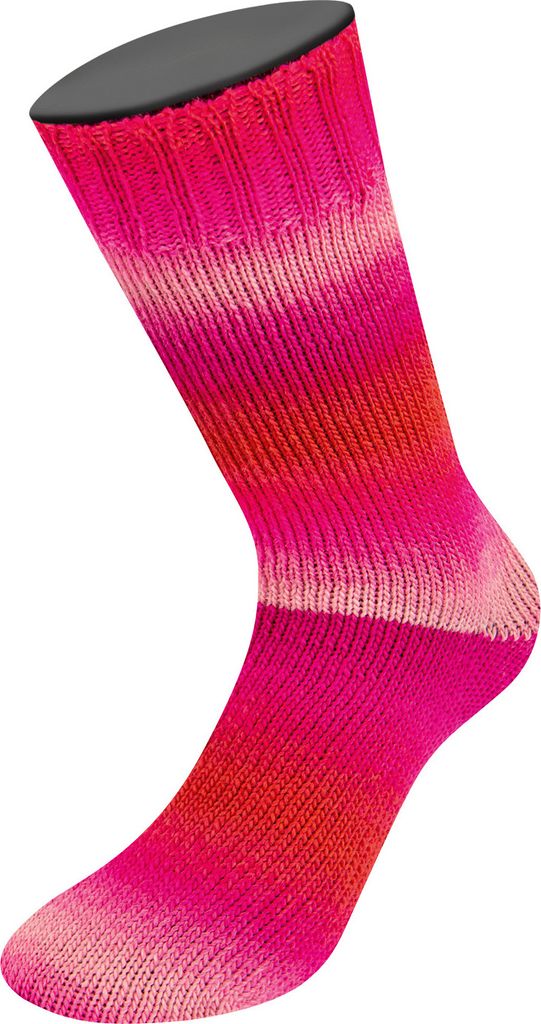 Lana Grossa MEILENWEIT 100 g COLOR MIX 4-fach Sockenwolle mit leuchtendem Farbverlauf 400 m, Farbe:8062 - Pink/Zyklam/Kirsch-/Feuerrot/Himbeer
