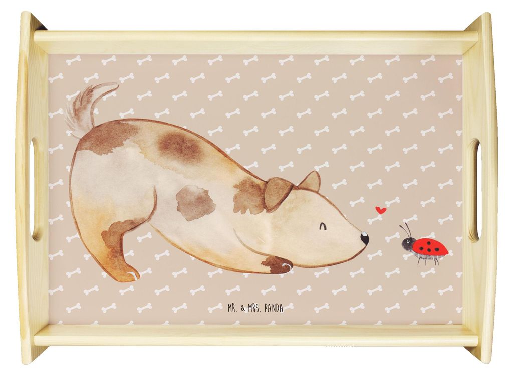 Mr. & Mrs. Panda Dekotablett Hund Marienkäfer - Hundeglück - Geschenk, Serviertablett, Sprüche, Deko Tablett, Sofa, aus holz, Hunde, Neugierig, ...