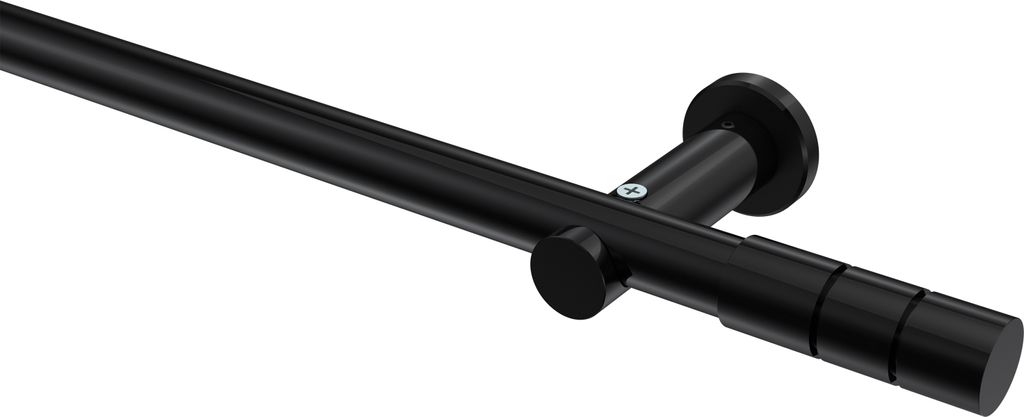 Interdeco Gardinenstange / Vorhangstange Schwarz, Typ Platon Elanto (Rillenzylinder) ohne Ringe, 20 mm Ø 1-läufig, 280 cm