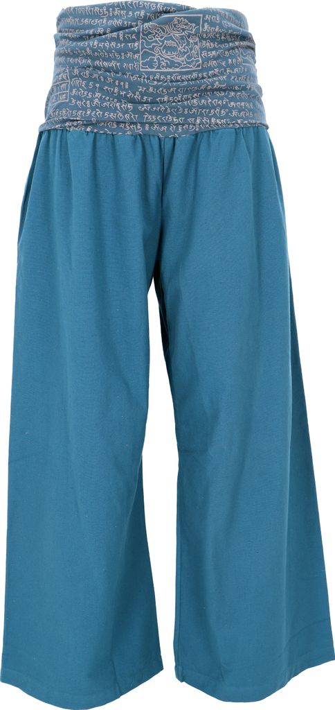 Weite Marlenehose, Buddha Wellnesshose, Yogahose, Boho Hose mit Breitem Bund - Orion Blue, Damen, Blau, Baumwolle, Größe: S