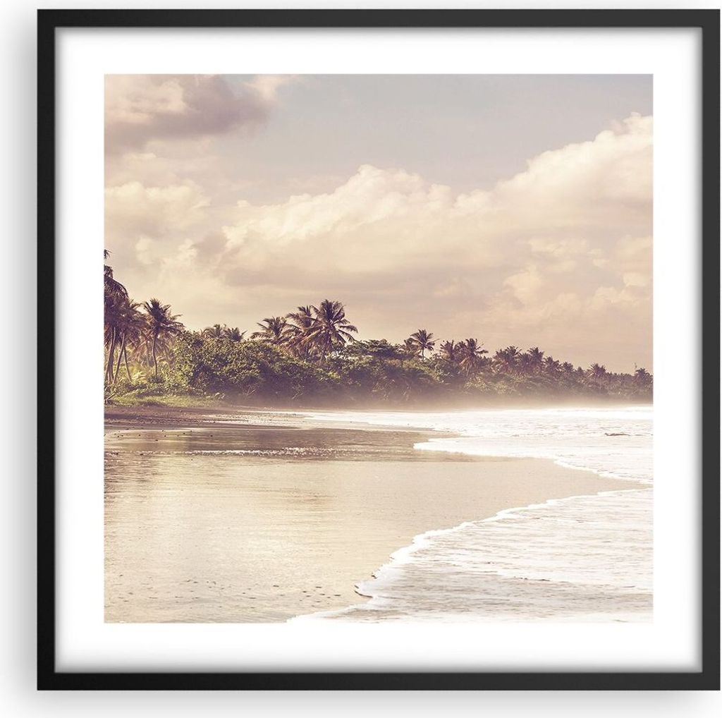 Gerahmtes Poster - Schwarzer Rahmen - Palmen Strand Wasser - 50x50 cm - Wand Bild - Wanddeko - Wandbilder - Kunstposter - Wandposter - Bilderrahmen...