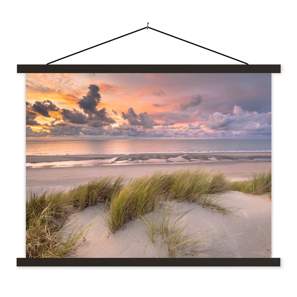 MuchoWow Textilposter Sonnenuntergang - Düne - Strand - Pflanzen - Meer 150x113 cm mit schwarzem Rahmen - Wohnzimmer