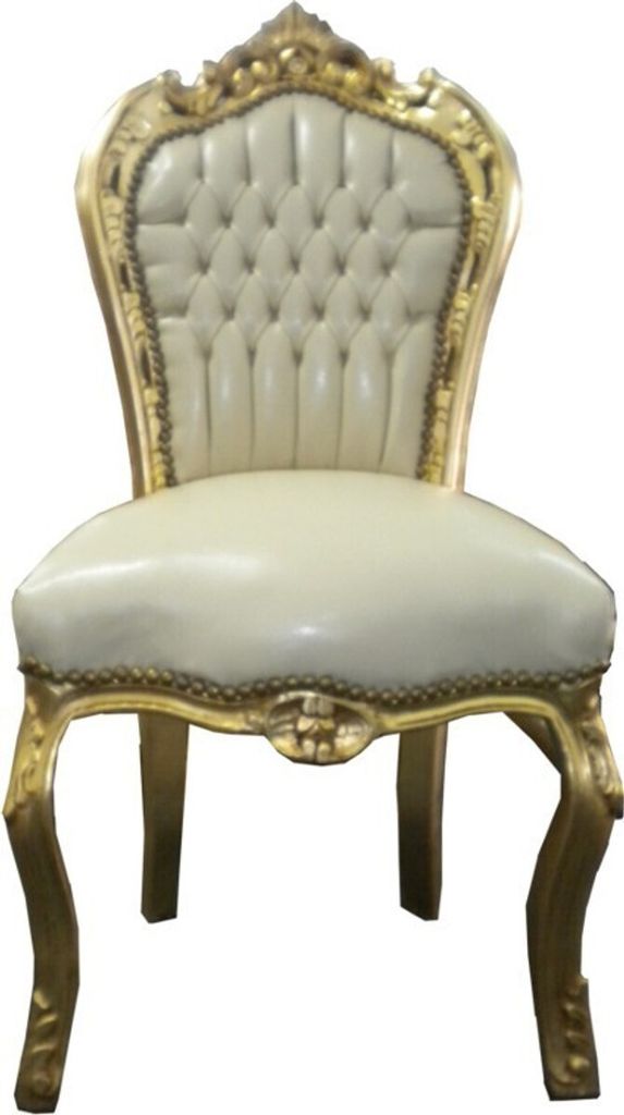 Casa Padrino Barock Esszimmer Stuhl Creme / Gold - Möbel