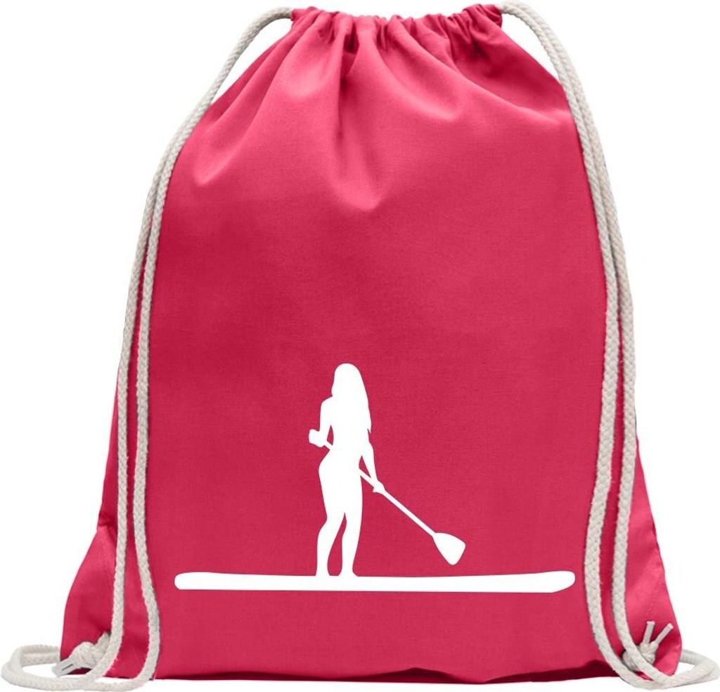 Kiwistar - Turnbeutel - pink - Stand Up Paddling Figur - Fun Rucksack Sport Beutel Gymsack Baumwolle mit Ziehgurt