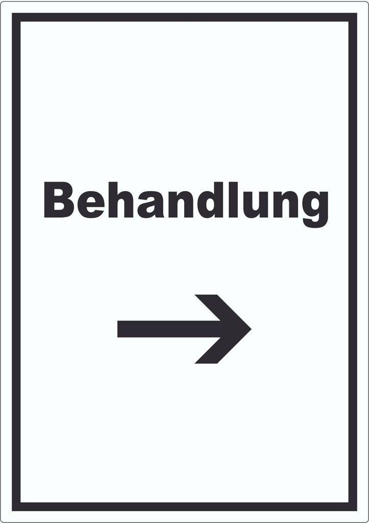 Behandlung Aufkleber mit Text und Richtungspfeil rechts Behandlungsraum hochkant A7 (74x105mm)