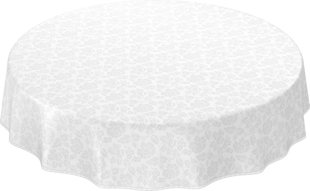Tischdecke Wachstuch Blumen Weiß Robust Wasserabweisend Rund 100 cm