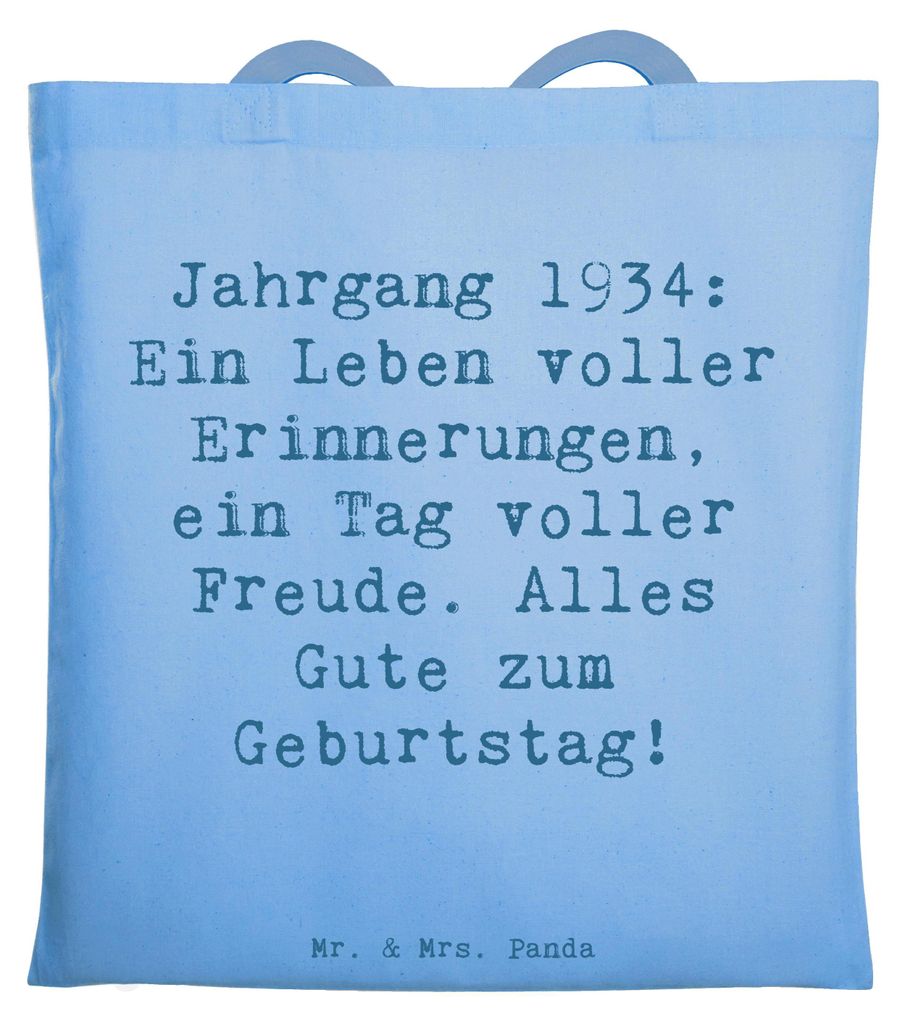 Mr. & Mrs. Panda Schultasche Spruch 1934 Geburtstag - Sky Blue - Geschenk, Stoffbeutel, Jutebeutel, Happy Birthday, Geburtstagsgeschenk, Glückwuns...