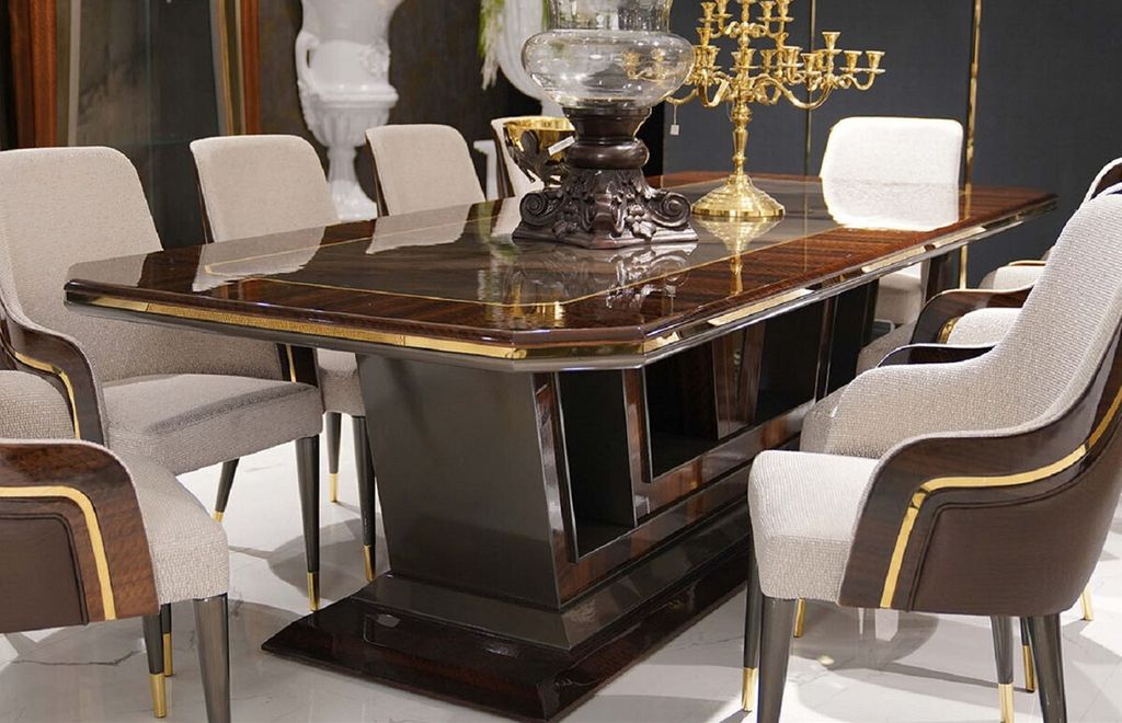 Casa Padrino Luxus Esstisch Grau / Braun / Gold 350 x 112 x H. 70 cm - Rechteckiger Massivholz Küchentisch - Esszimmer Möbel - Luxus Möbel - Lux...