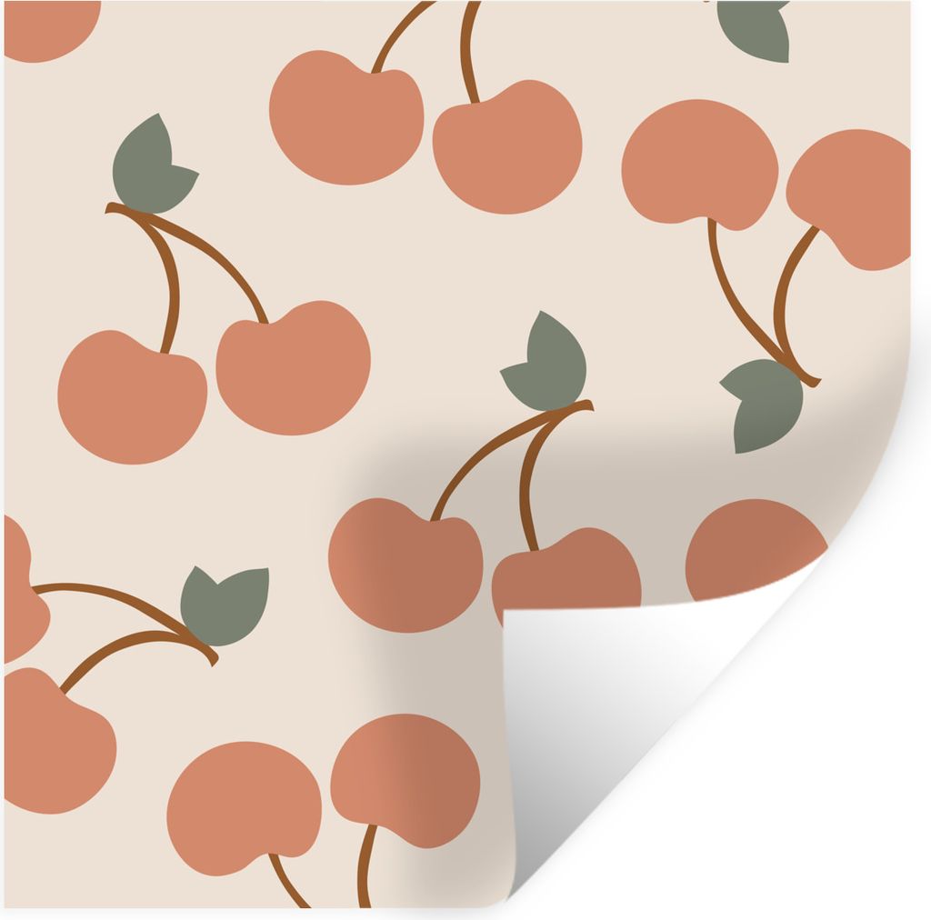 MuchoWow Wandtattoo Wandsticker Wandaufkleber Obst - Pastell - Kirsche - Sommer 80x80 cm Selbstklebend und Repositionierbar - Wierderverwendbar -...