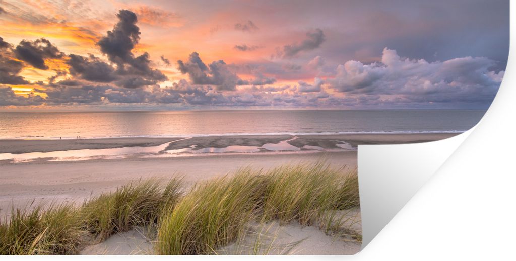 MuchoWow Wandtattoo Wandsticker Wandaufkleber Sonnenuntergang - Düne - Strand - Pflanzen - Meer 120x60 cm Selbstklebend und Repositionierbar - S...