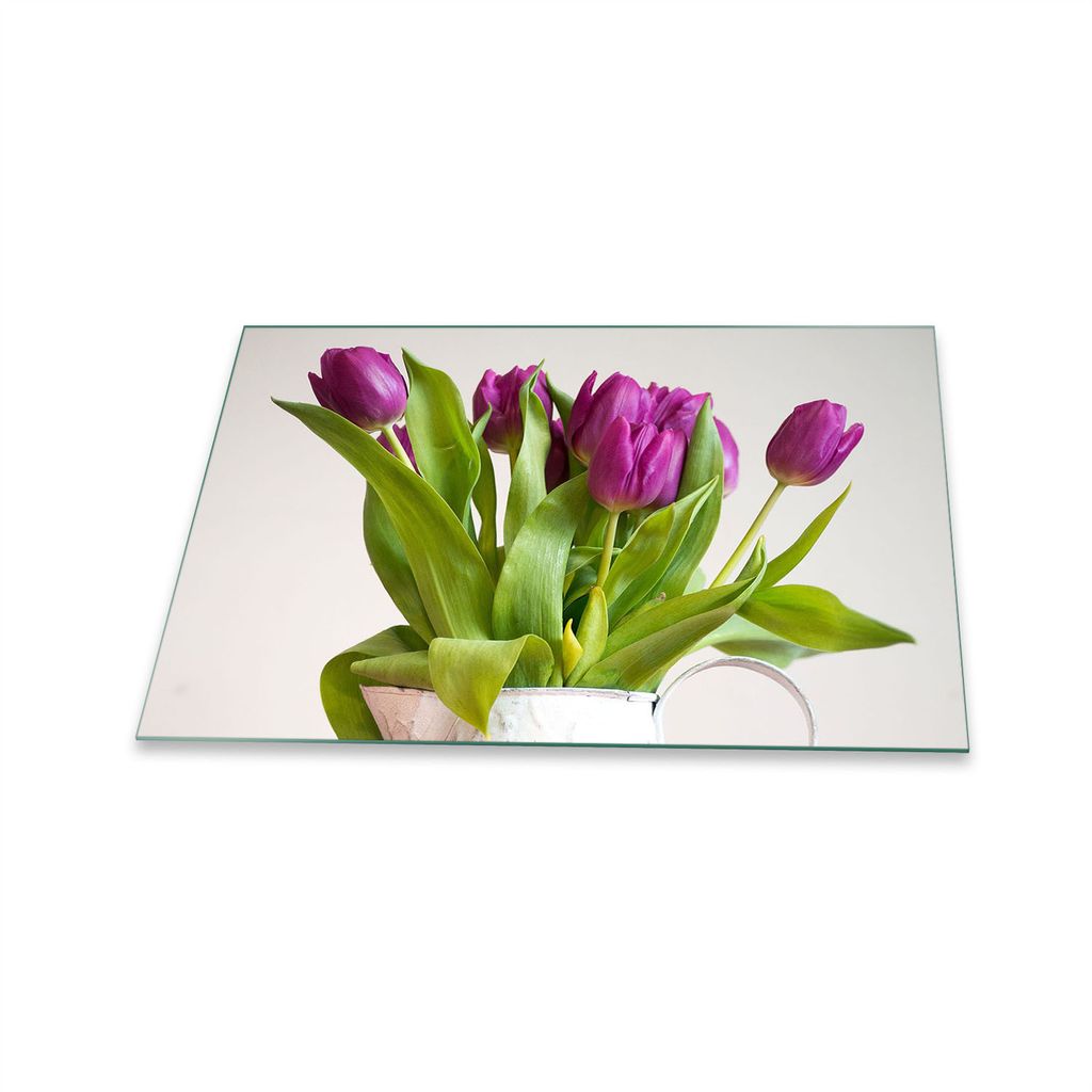 Herdabdeckplatte Glaskeramik 1 Teilig 80x52 Blumen Violett Abdeckung Glas Spritzschutz