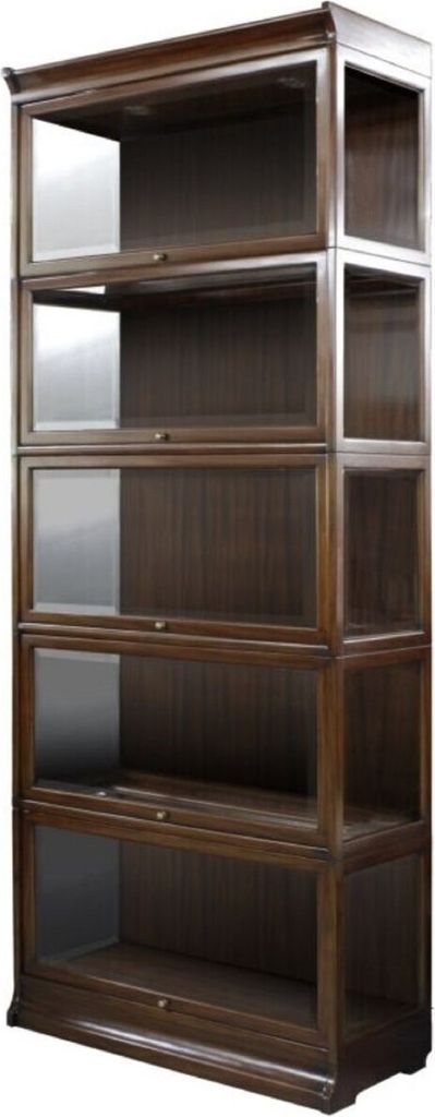 Casa Padrino Luxus Mahagoni Bücherschrank mit 5 Glastüren und LED Beleuchtung Dunkelbraun 90 x 39 x H. 223 cm - Luxus Büromöbel