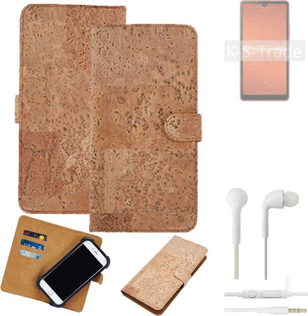 K-S-Trade Hülle kompatibel mit Sony Xperia Ace III + in ear Kopfhörer Kork Handyhülle Cover Schutzhülle TPU Case Bumper in Hellbraun, (1x)