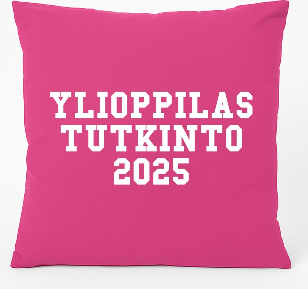Huuraa Kissen Ylioppilastutkinto 2025 Abschluss Finnland 40x40cm mit Füllung Fuchsia Baumwolle Dekokissen Geschenkidee