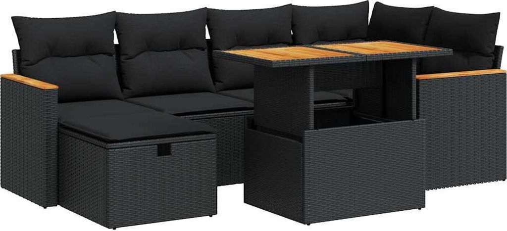 8-tlg. Garten-Sofagarnitur mit Kissen Schwarz Poly Rattan