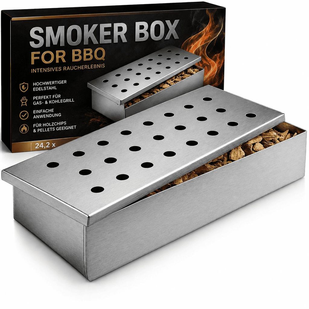 Edelstahl Räucherbox Smokerbox Räucherdose Holzkohle Produktbild 