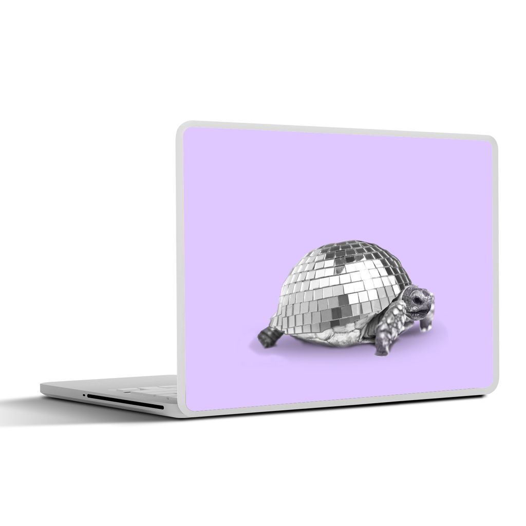 MuchoWow Laptop Aufkleber Sticker Cover Schildkröte - Discokugel - Disco - Tier - Lila 30x21 cm - Sticker für Laptop - Selbstklebend