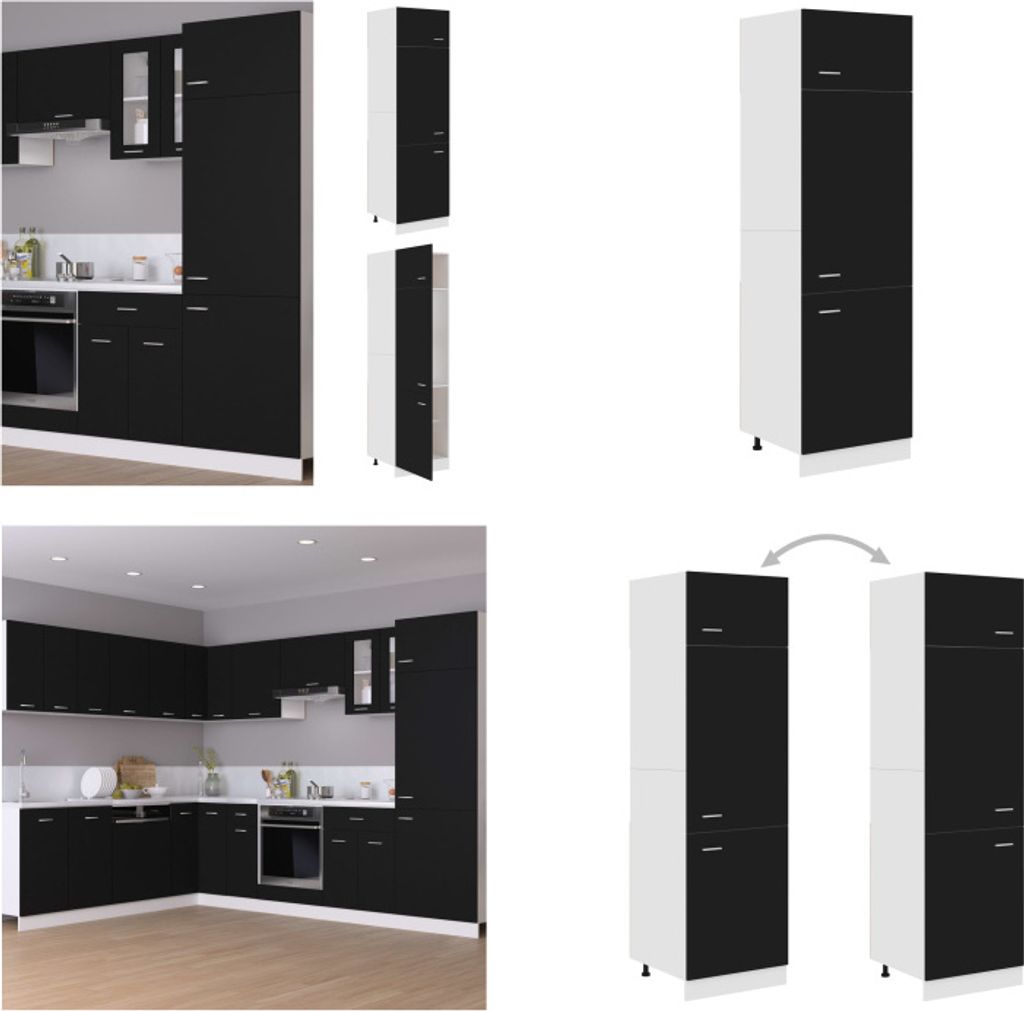 vidaXL Kühlumbauschrank Schwarz 60x57x207 cm Holzwerkstoff - Kühlumbauschrank - Kühlumbauschränke - Küchenschrank - Küchenschränke