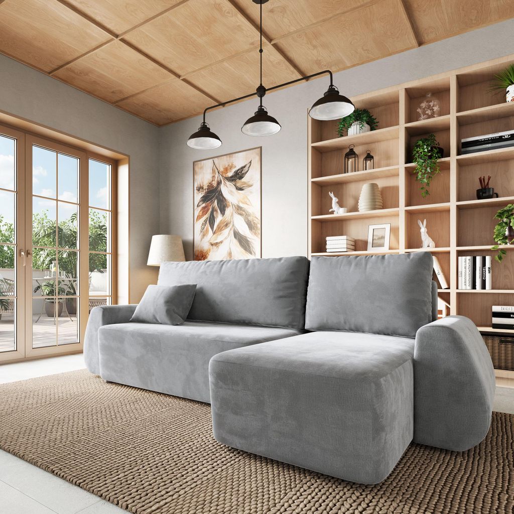 Masseno Ecksofa GALVIS mit Schlaffunktion L-Form, Sofa mit Bettkasten, Wohnzimmersofa, Couch, Soffa, Bettsofa, Couchgarnitur- Hellgrau, MONOLITH 84