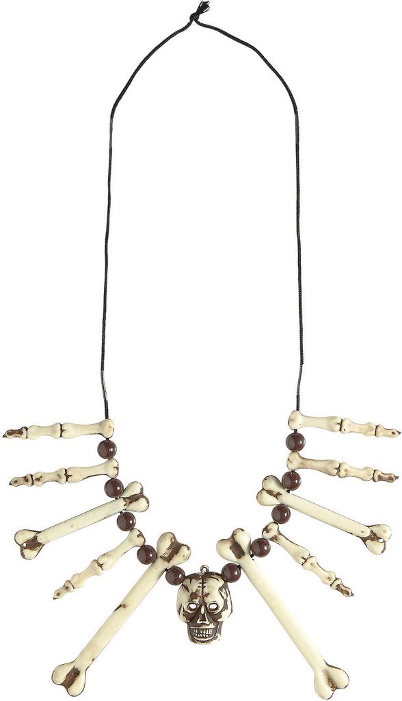 A Halloween necklace with bone and skull elements.