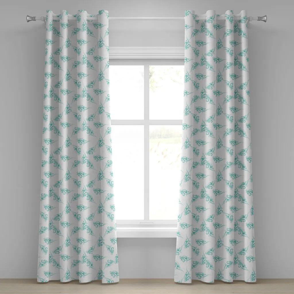 Rideau turquoise fleurs succulentes en tissu tamisant 2 x 140x175 cm