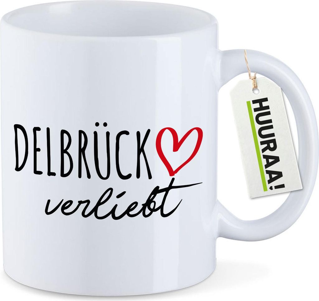 Huuraa Kaffeetasse Delbrück verliebt 330ml Weiß Keramik Kaffeebecher Geschenkidee