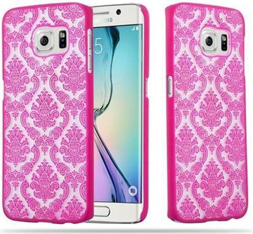 Cadorabo Hülle für Samsung Galaxy S6 EDGE Schutz Hülle in Rosa Hard Case Schutzhülle Blumen Etui Handyhülle