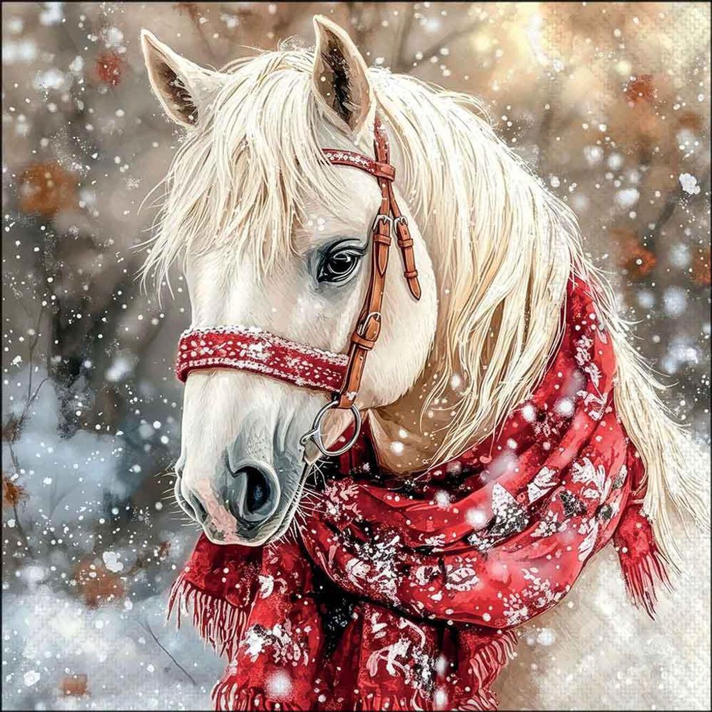 20 Servietten Mare - Pferd im Schneefall 33x33cm Produktbild 