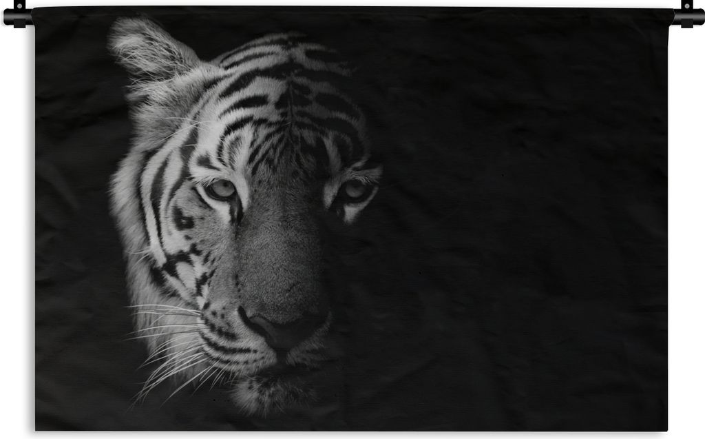 MuchoWow Wandteppich Wandbehang Tiger - Tiere - Wild - Schwarz - Weiß 150x100 cm Tapisserie Dekoration Wandtuch - Waschbar - Tapisserien - Wand-...