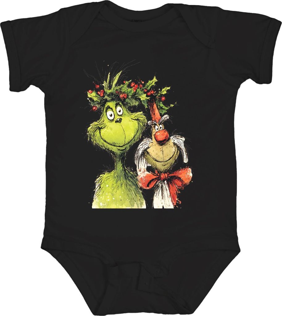 Grinch Weihnachten lustig Grinchkopf Max Hund Geschenk Retro Unisex Baby Body, Schwarz, 12/18