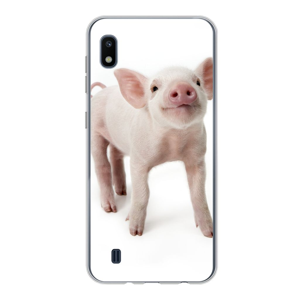 MuchoWow Handyhülle Schutzhülle Hülle für Samsung Galaxy A10 Schwein - Tiere - Weiß Silikon Softcase Handy Hülle - Schutzhülle