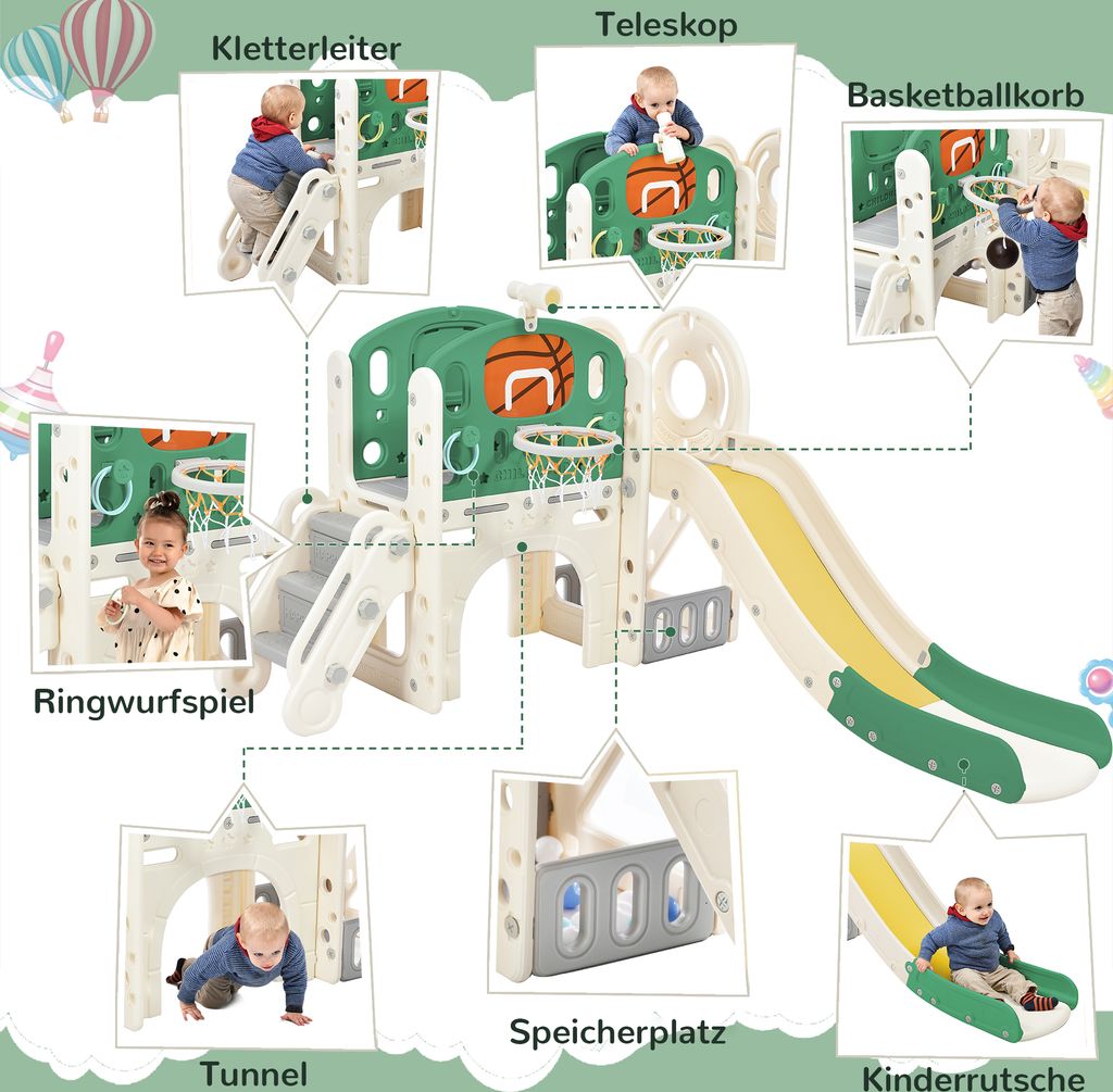 Merax 7 in 1 Kinder Rutsche mit Basketballkorb, Wurfring, Produktbild 6