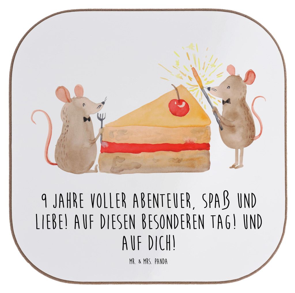 Mr. & Mrs. Panda Untersetzer für Gläser 9. Geburtstag Abenteuer - Weiß - Geschenk, gläseruntersetzer, Tassenuntersetzer, Geburtstagstorte, Coas...