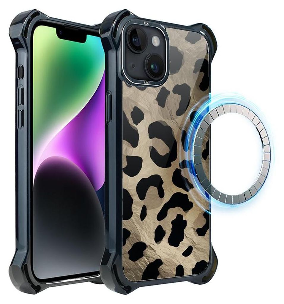 Schutzhülle für das iPhone 14, MagSafe-kompatibel, verstärkte Ecken, schwarz, Leopard