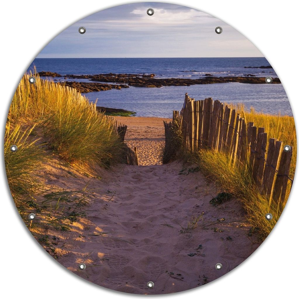 Wallario rundes Outdoor-Poster für Garten oder Balkon, Motiv Weg durch die Dünen zum Meer an der Küste, 90 cm Durchmesser